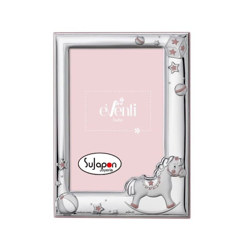 MARCO FOTO PLATA CON CABALLITO ROSA 15X20