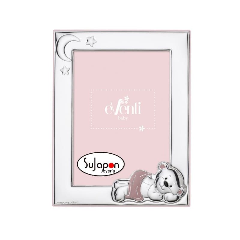 MARCO FOTO INFANTIL CON OSITO ACOSTADO 9X13 ROSA