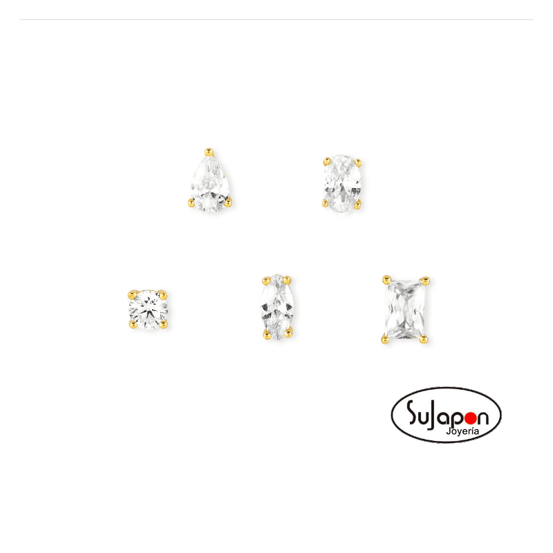 SET 5 PENDIENTES PLATA CHAPADA Y CIRCONITAS WEAVE DE NOMINATION