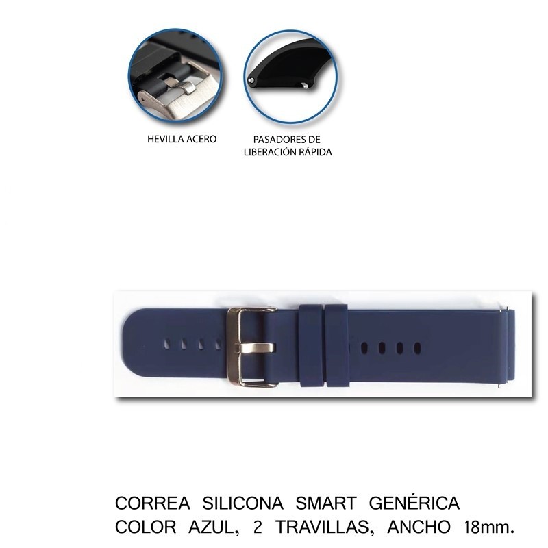 CORREA SILICONA AZUL PARA SMARTWATCH O RELOJ 18MM