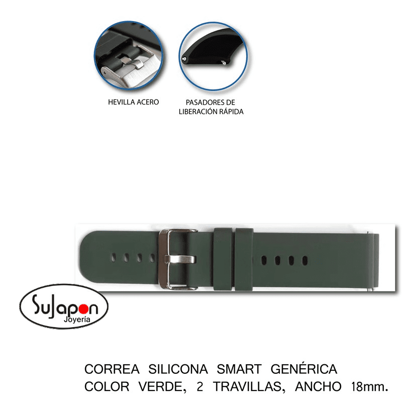 CORREA SILICONA VERDE PARA SMARTWATCH O RELOJ 18MM