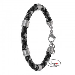 PULSERA  CUERO TRENZADO NEGRO Y GRIS  MAREA D00103/322