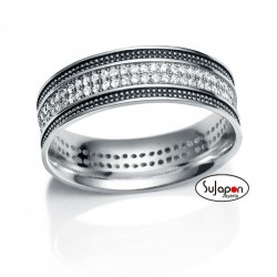 ANILLO PLATA ENVEJECIDA CIRCONITAS Y BORDES NEGROS