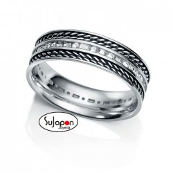 ANILLO PLATA ENVEJECIDA FILA CIRCONITAS Y BORDES NEGROS