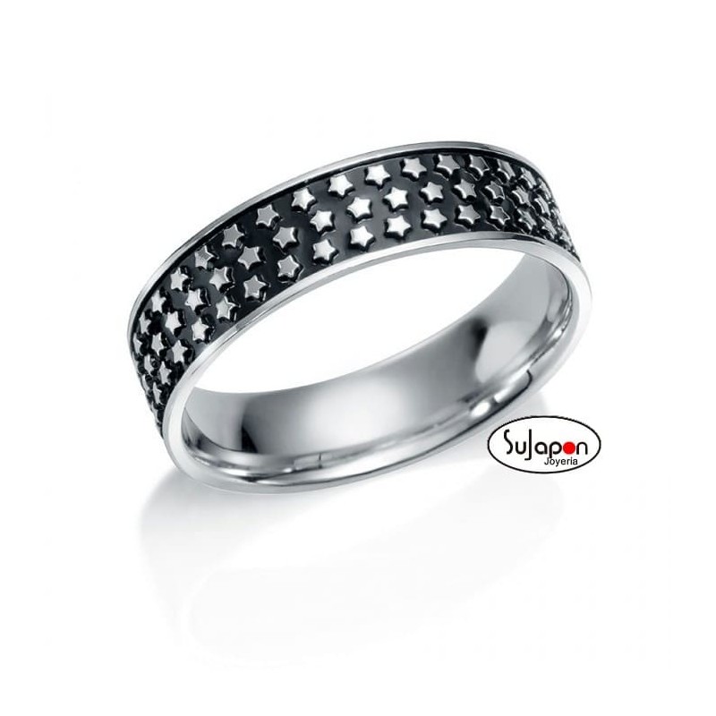ANILLO HOMBRE PLATA ENVEJECIDA DIBUJO ESTRELLAS