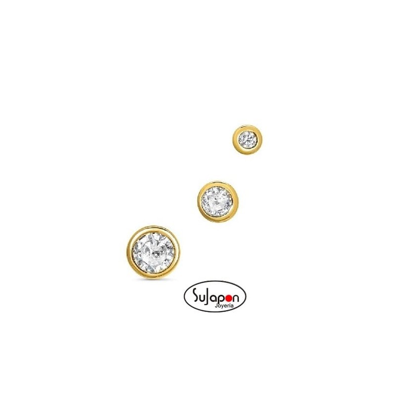 SET DE 3 PENDIENTES PLATA DORADOS CHATON 3 TAMAÑOS