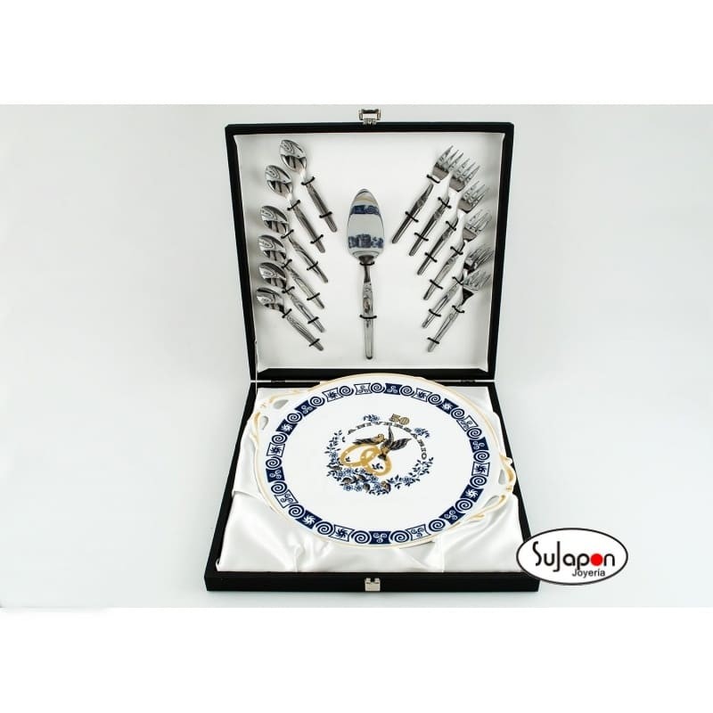 Bandeja porcelana Celta de 50 Aniversario con cubiertos estuche
