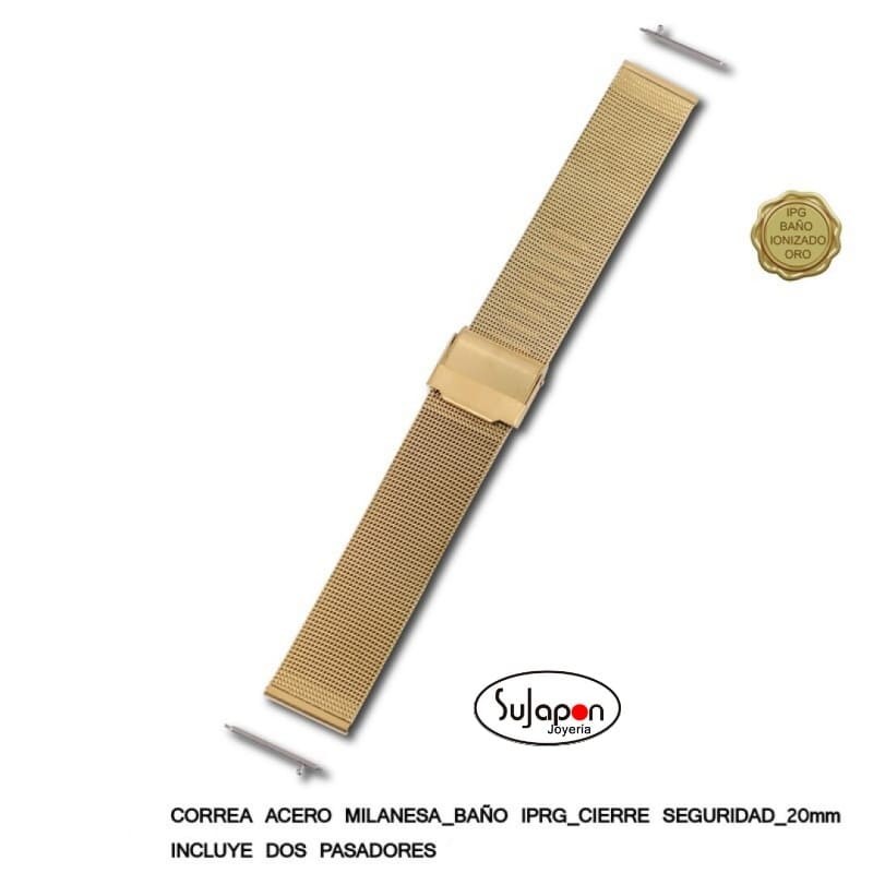 CORREA DE ACERO DORADA TIPO MILANESA 20 mm.