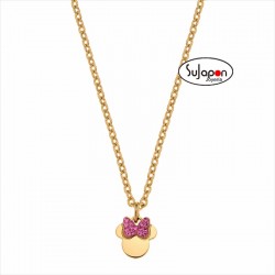 COLLAR DISNEY DE ACERO DORADO MINNIE LAZO ROSA