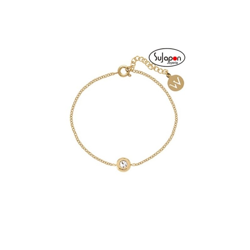 Pulsera de acero dorada con chatón circonita Duward Jewells