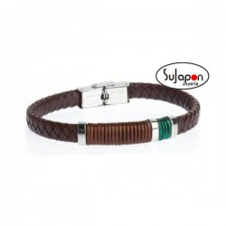 PULSERA CUERO MARRÓN E HILO VERDE TREND DT3079.00