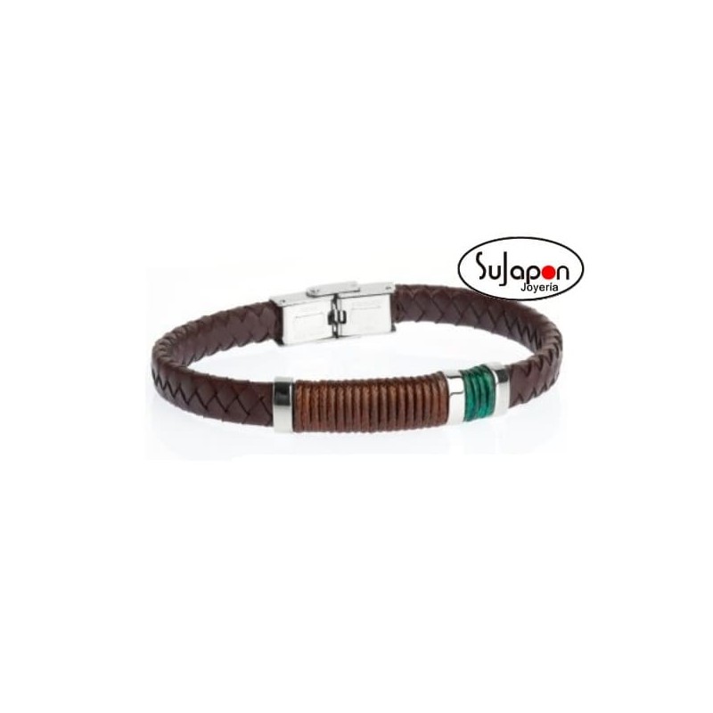 PULSERA CUERO MARRÓN E HILO VERDE TREND DT3079.00