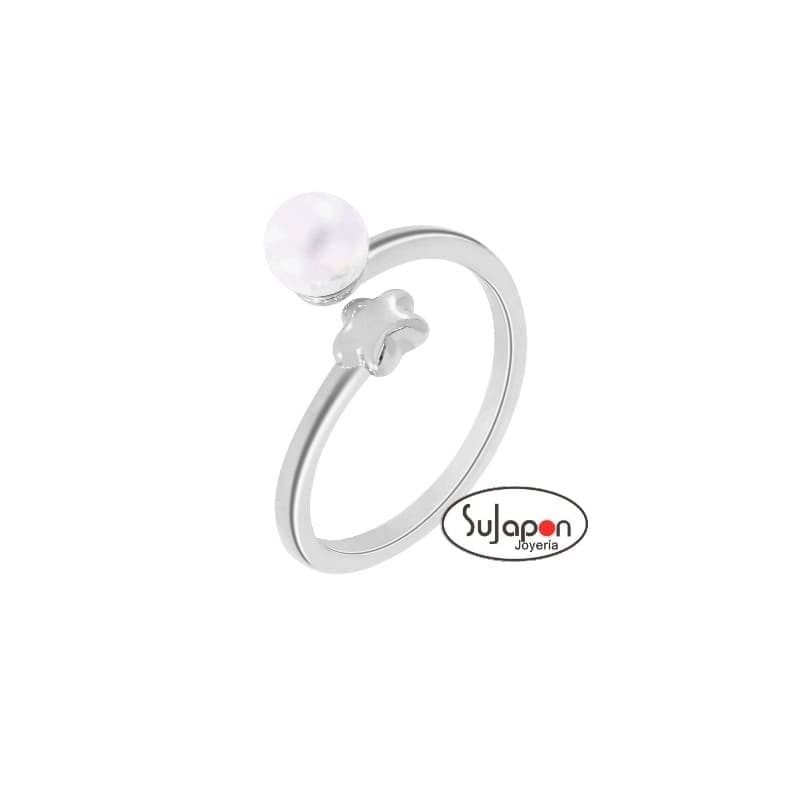 SORTIJA PLATA CON 1 PERLA Y 1 FLOR MAREA