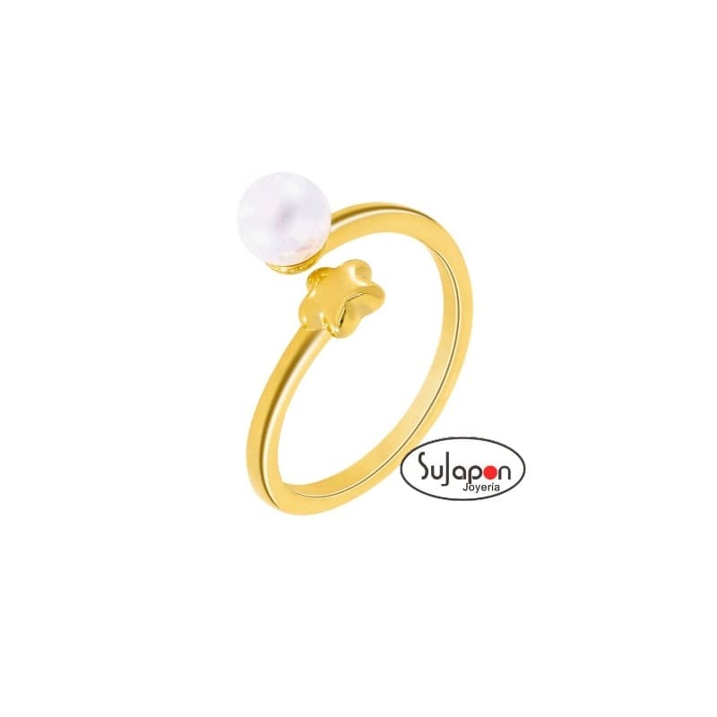 SORTIJA PLATA CHAPADA CON 1 PERLA Y 1 FLOR MAREA