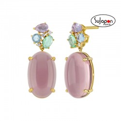 PENDIENTES PLATA CHAPADA Y CRISTALES DE COLORES DE MAREA