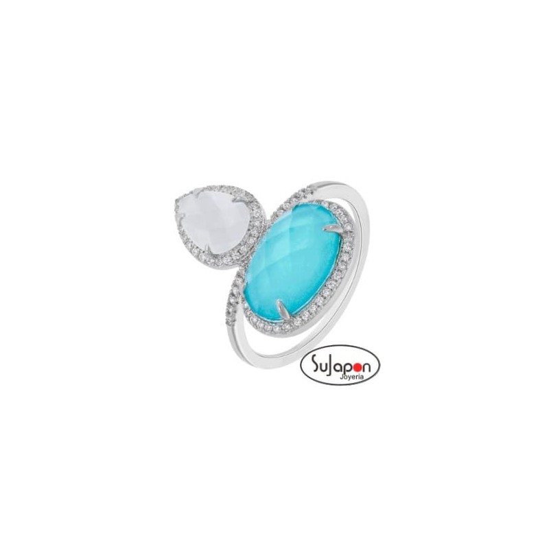 SORTIJA PLATA CON CRISTALES BLANCO Y AZUL MAREA JEWELS