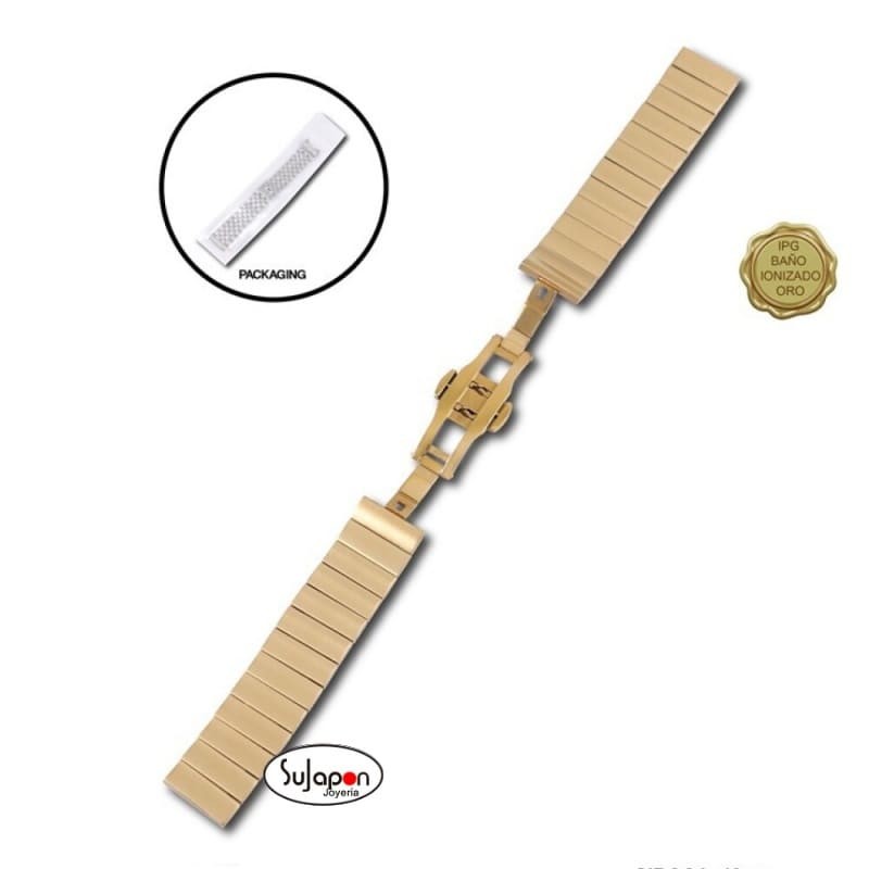 CORREA DE ACERO DORADO18 mm. CIERRE MARIPOSA