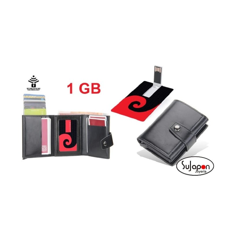 Cartera de piel negra + USB 1GB SISTEMA RFID PIERRE CARDIN