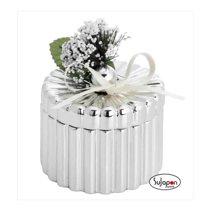 Caja cerámica plateada redonda