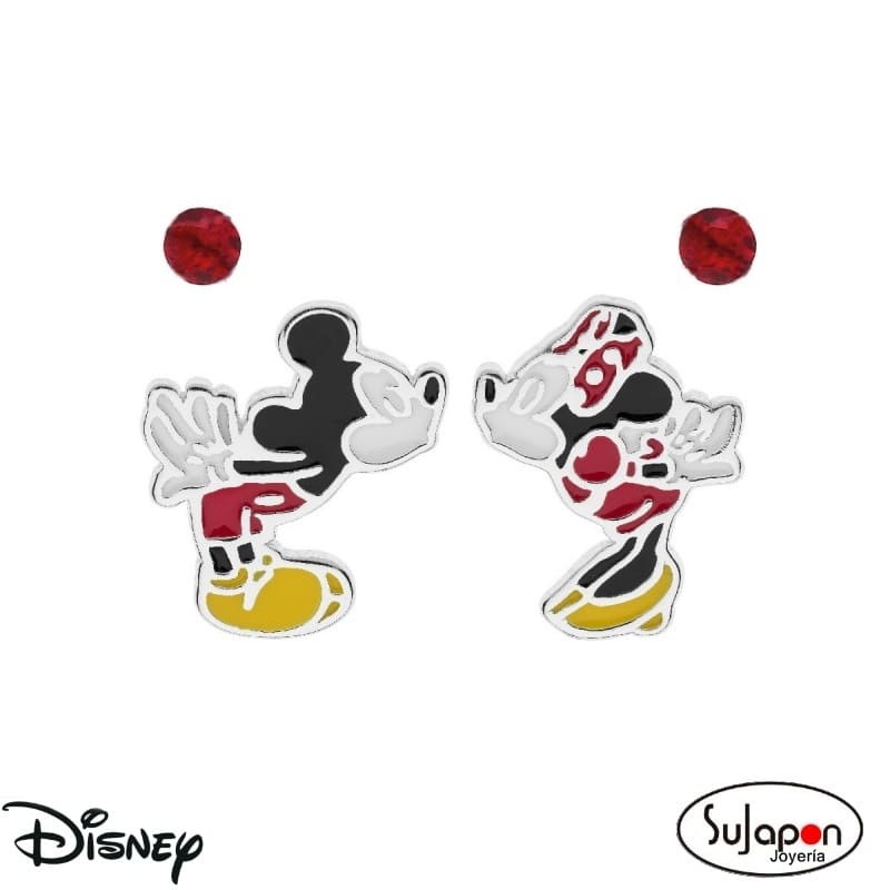 DOS PENDIENTES DISNEY DE PLATA MINNIE Y MICKEY Y UNOS PEQUEÑOS PIEDRA ROJA