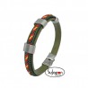PULSERA  CUERO E HILO VERDE, ROJO Y AMARILLO
