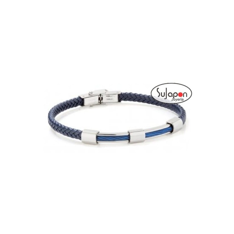 PULSERA CUERO TRENZADO AZUL TREND DT3020.95