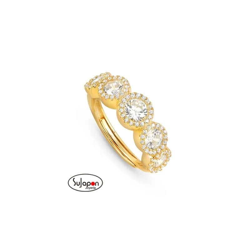 ANILLO PLATA CHAPADA Y CIRCONITAS AJUSTABLE NOMINATION SEIDIVINA