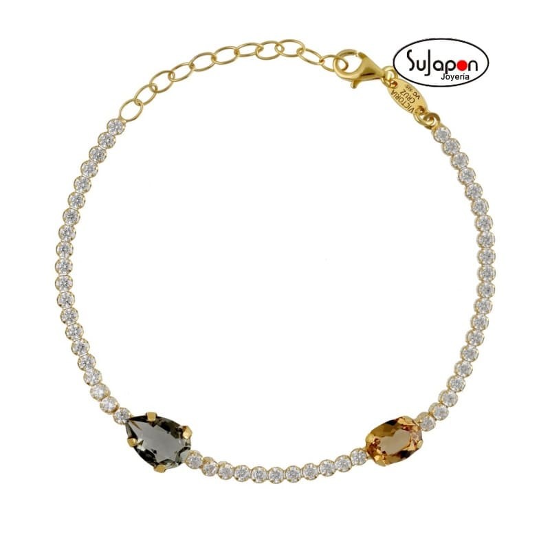 Pulsera cristales cascada plata dorada de Victoria Cruz