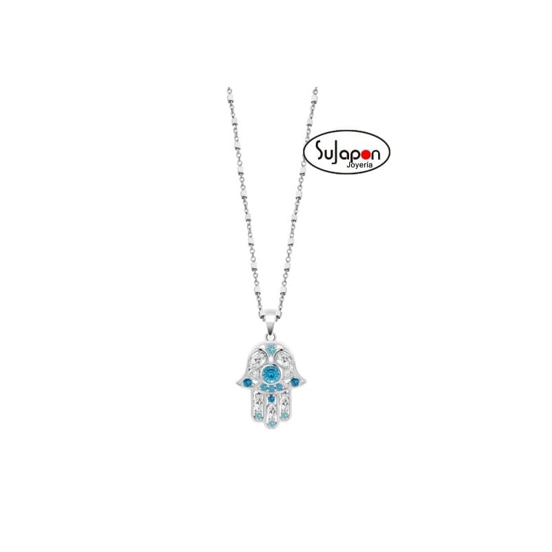 COLLAR LOTUS SILVER CON MANO DE FÁTIMA AZUL