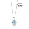 COLLAR LOTUS SILVER CON MANO DE FÁTIMA AZUL