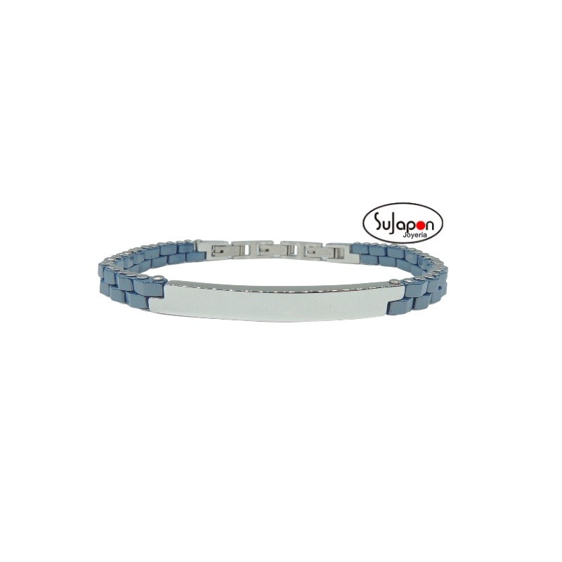 PULSERA  ACERO Y PIEDRA AZUL TIPO ESCLAVA