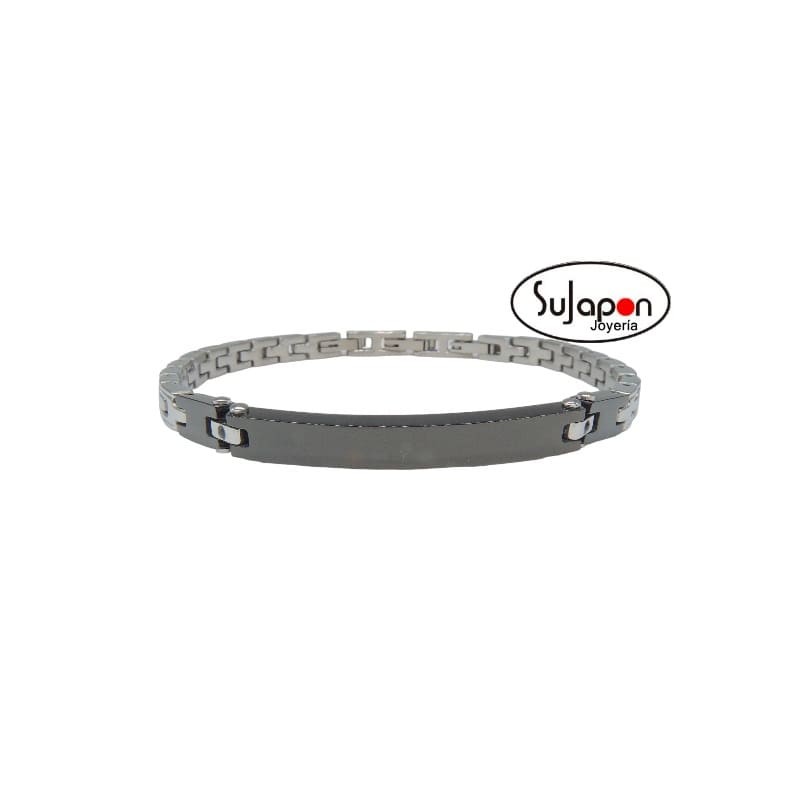 PULSERA  ACERO CON CHAPA NEGRA TIPO ESCLAVA