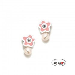 PENDIENTES NEWBEBE ROSCA FLOR ROSA CON PERLA Y CIRCONITA DE AGATHA RUIZ DE LA PRADA