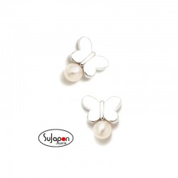 PENDIENTES NEWBEBE ROSCA MARIPOSA ROSA CON PERLA DE AGATHA RUIZ DE LA PRADA