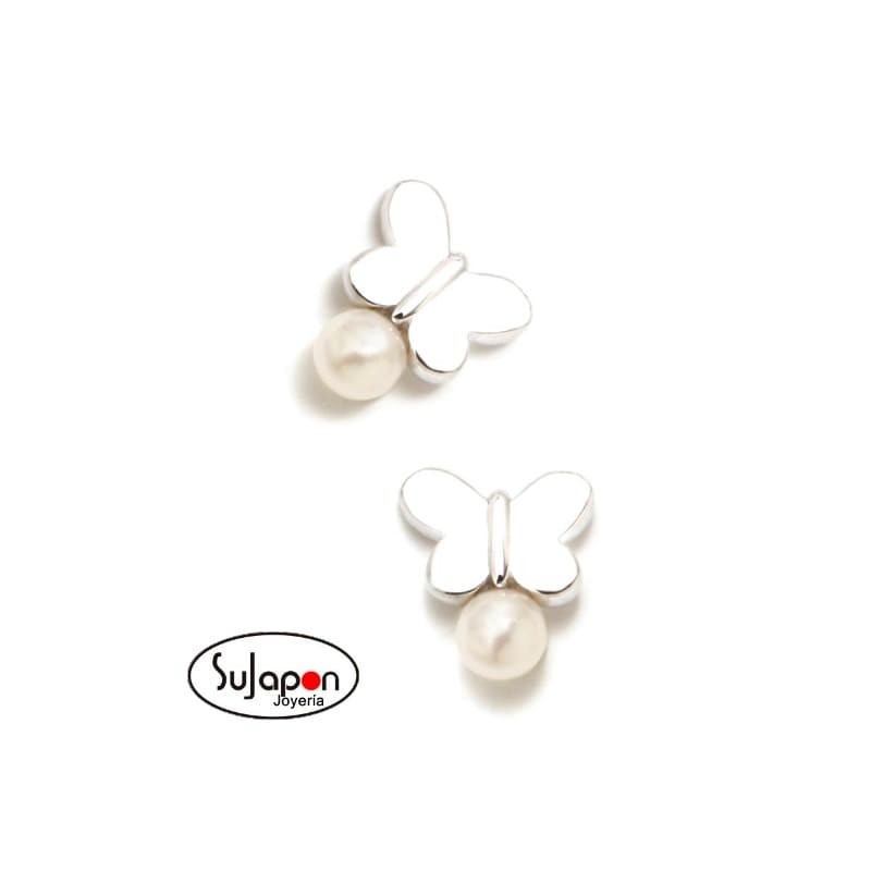 PENDIENTES NEWBEBE ROSCA MARIPOSA ROSA CON PERLA DE AGATHA RUIZ DE LA PRADA