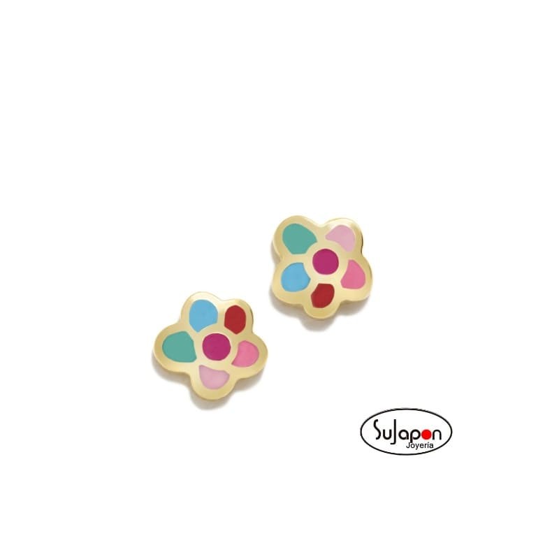 PENDIENTES ROSCA FLOR COLORES DE AGATHA RUIZ DE LA PRADA CHAPADO EN ORO
