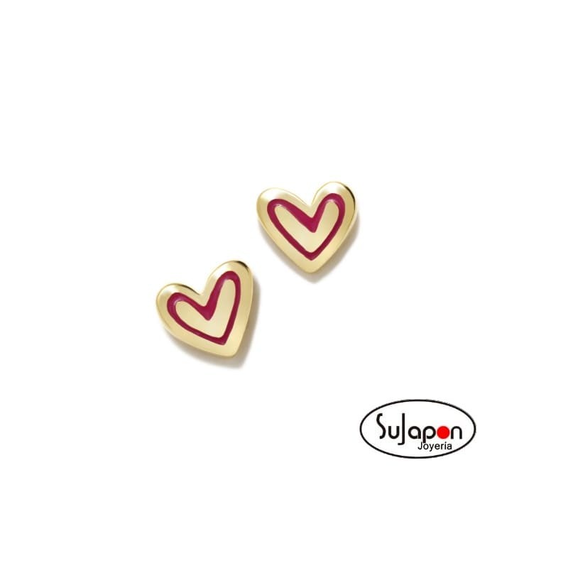 PENDIENTES NEWBEBE ROSCA CORAZÓN LÍNEA FUCSIA DE AGATHA RUIZ DE LA PRADA CHAPADO EN ORO