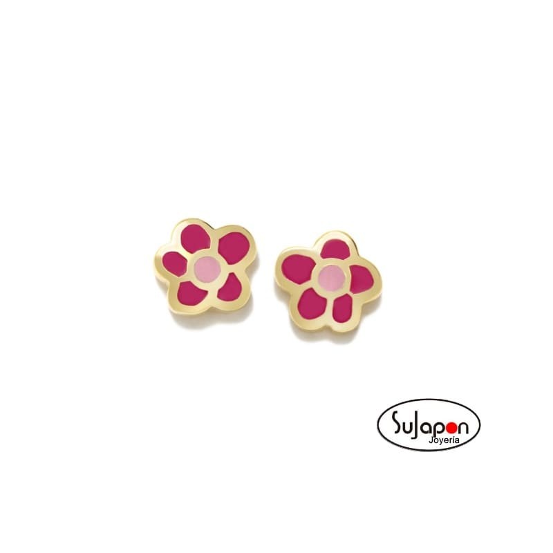 PENDIENTES ROSCA FLOR FUCSIA DE AGATHA RUIZ DE LA PRADA CHAPADO EN ORO