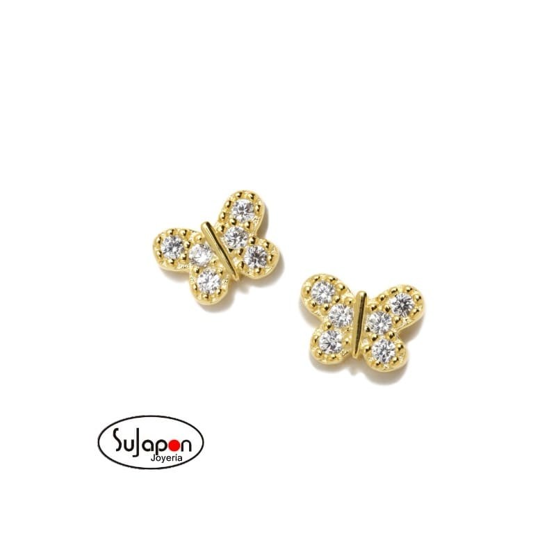 PENDIENTES ROSCA MARIPOSA PAVÉ CON CIRCONITAS DE AGATHA RUIZ DE LA PRADA CON CHAPADO EN ORO