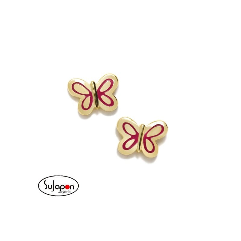 PENDIENTES NEWBEBE ROSCA DE MARIPOSA CON LÍNEA FUCSIA DE AGATHA RUIZ DE LA PRADA CHAPADO EN ORO