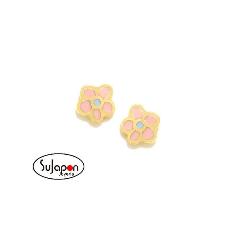 PENDIENTES ROSCA FLOR ROSA DE AGATHA RUIZ DE LA PRADA CHAPADO EN ORO
