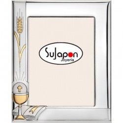 Marco de foto de comunión plata espiga dorada