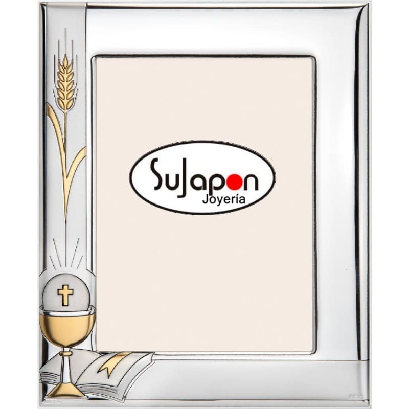 Marco de foto de comunión plata espiga dorada