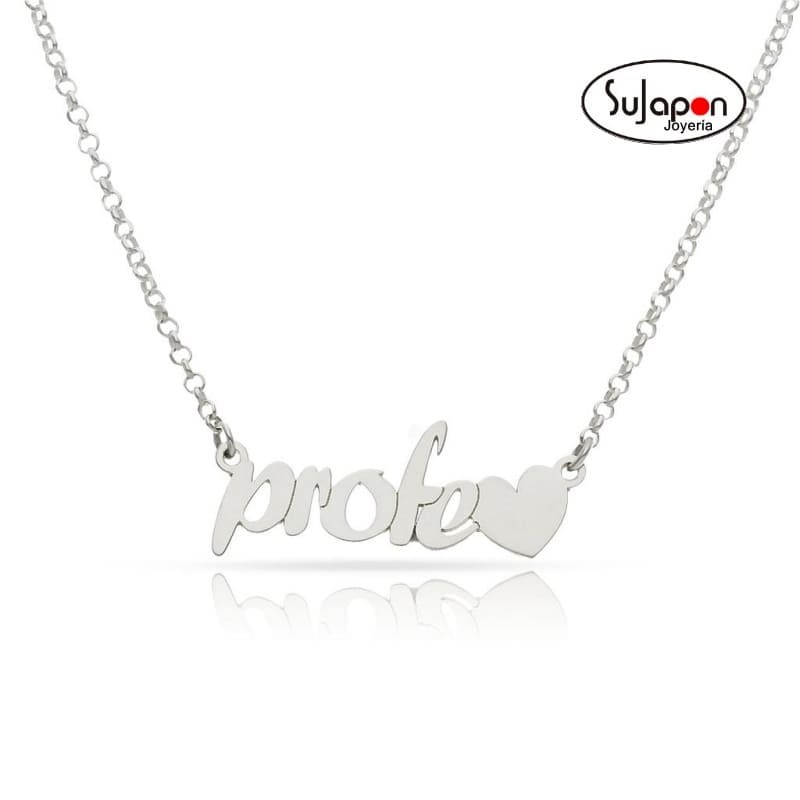 GARGANTILLA PLATA PROFE CON CORAZÓN