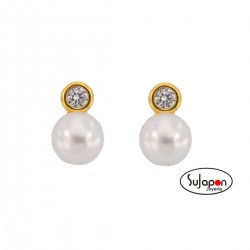 PENDIENTES PLATA CHAPADA EN ORO CON PERLA Y CIRCONITA