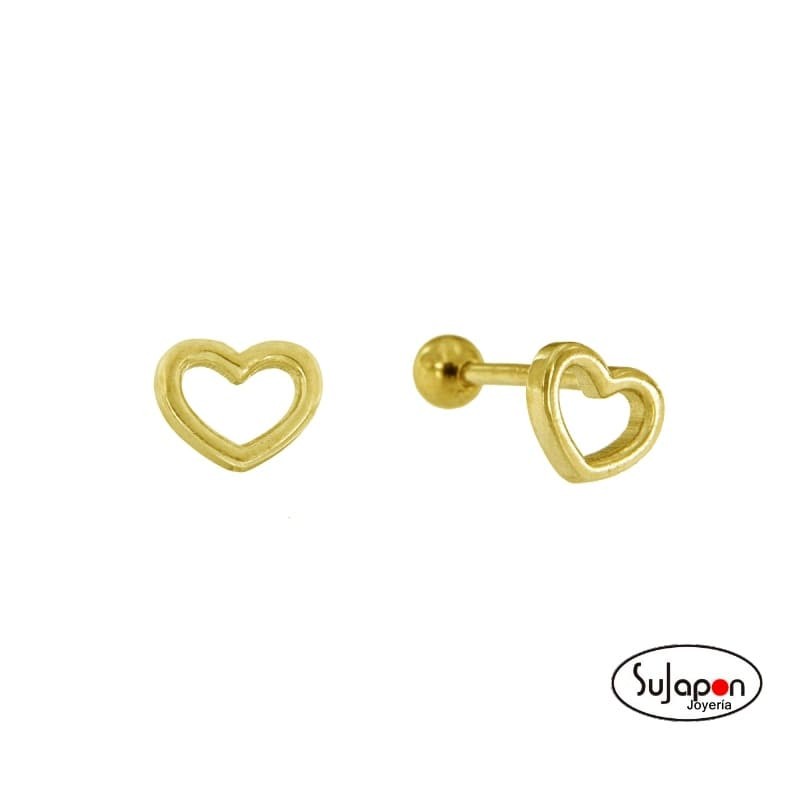 PENDIENTES PLATA DORADA CON FORMA DE CORAZON TIPO PIERCING