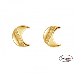 PENDIENTES PLATA DORADA CON FORMA LUNA CON CIRCONITAS