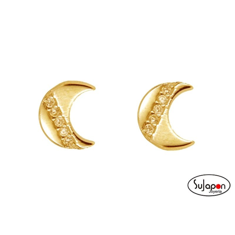 PENDIENTES PLATA DORADA CON FORMA LUNA CON CIRCONITAS