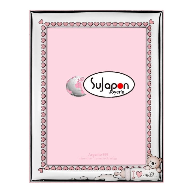 Marco de foto de plata infantil "I love milk" 13 x 18 rosa
