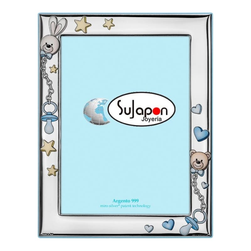 Marco de foto de plata infantil chupete 9 x 13 azul